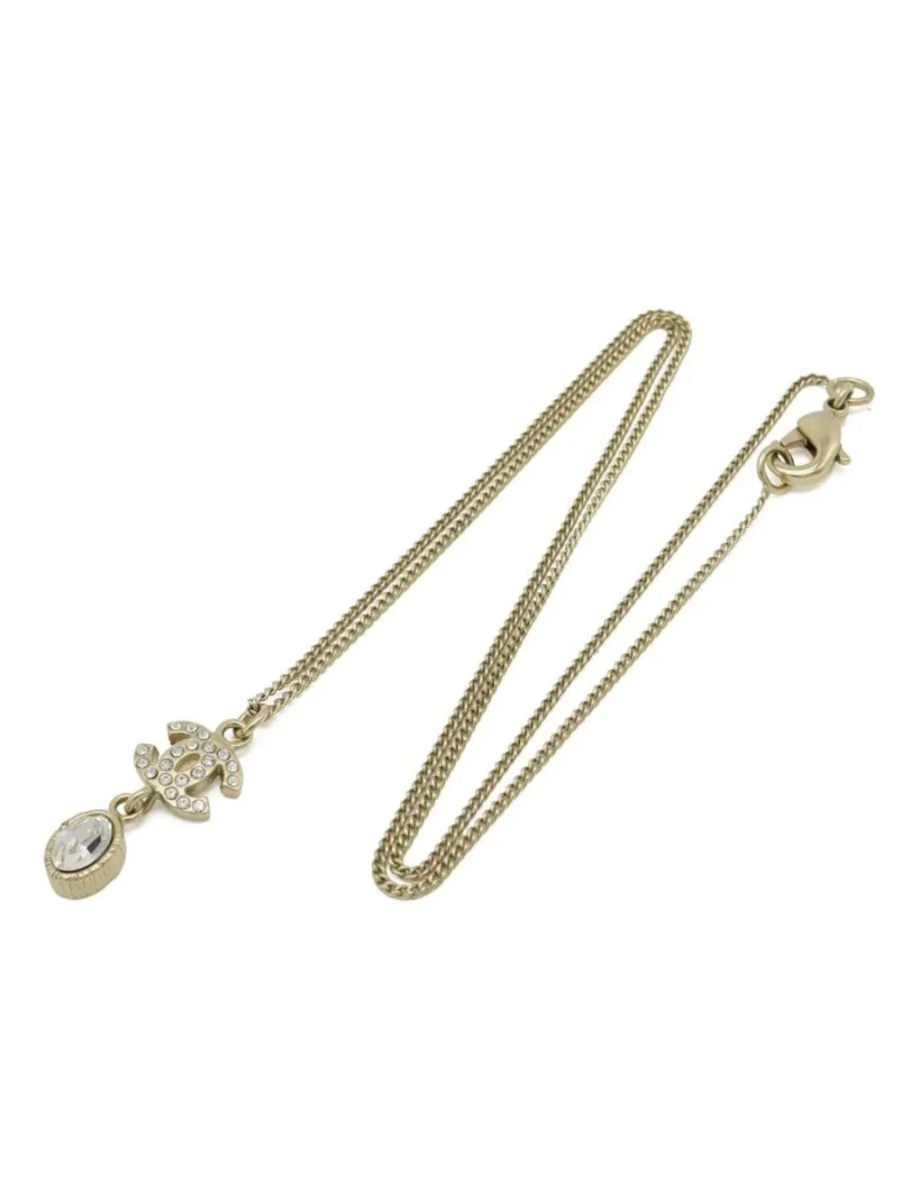Chanel 09A CC Logo Pendant Rhinestone Crystal Gold Plated Necklace